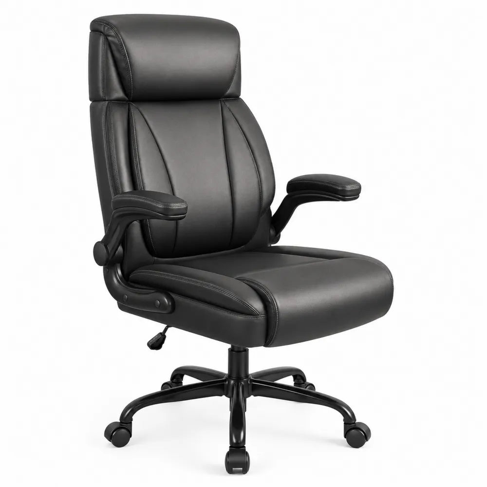 Sedia da ufficio in ecopelle nera regolabile con base girevole