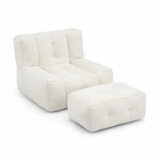 Set Poltrona e Poggiapiedi in Tessuto Bianco