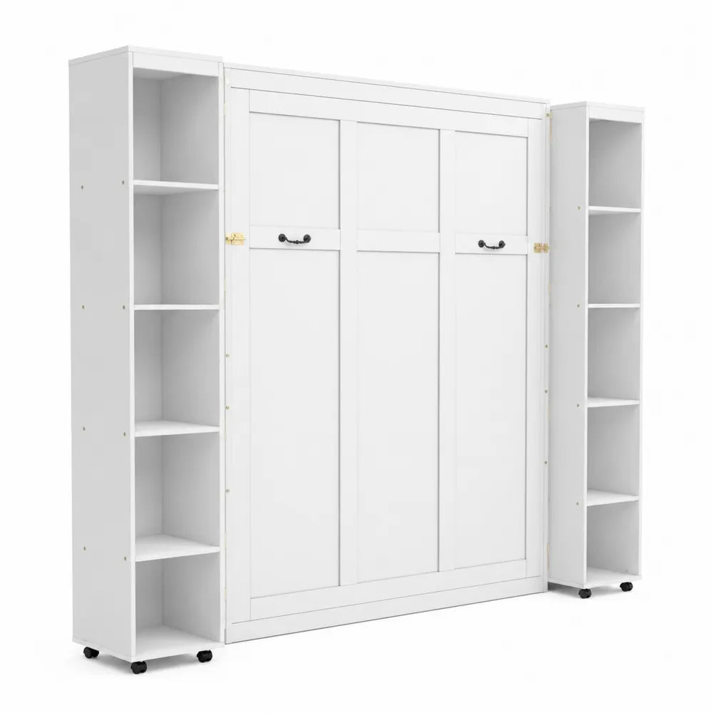 Letto a scomparsa con mensole integrate in legno bianco