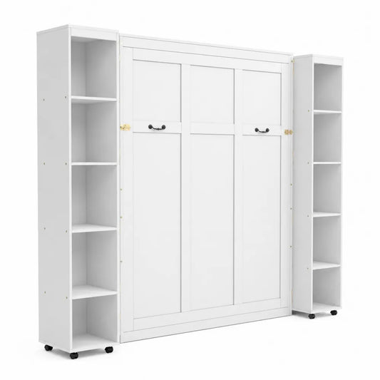 Letto a scomparsa con mensole integrate in legno bianco