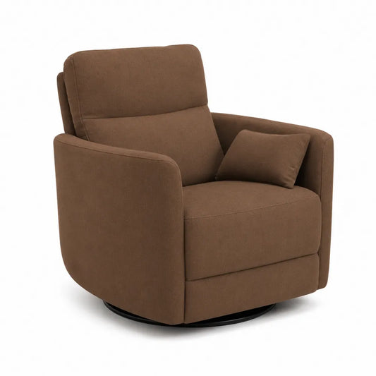 Poltrona girevole in tessuto marrone con base in metallo