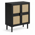 Credenza in legno e rattan nero 80x40x100 cm