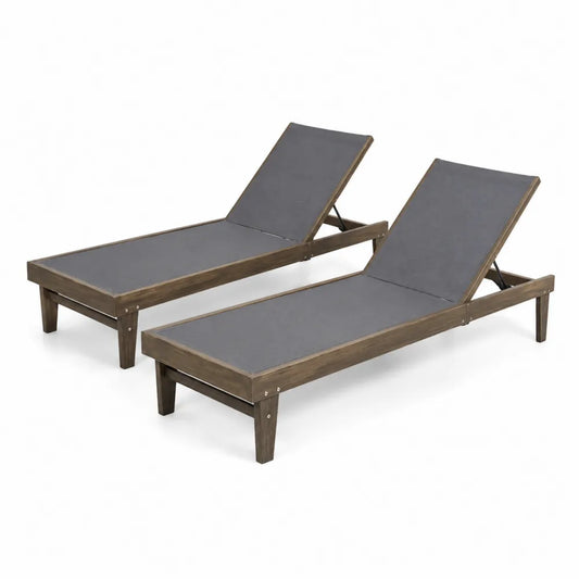 Set Lettini Prendisole in Legno di Acacia e Tessuto Poliestere Grigio
