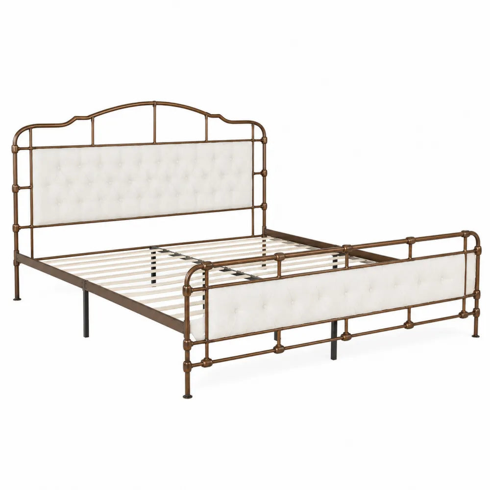 Letto Matrimoniale in Metallo con Rivestimento in Tessuto Bianco