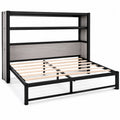 Letto matrimoniale in metallo nero con testiera libreria
