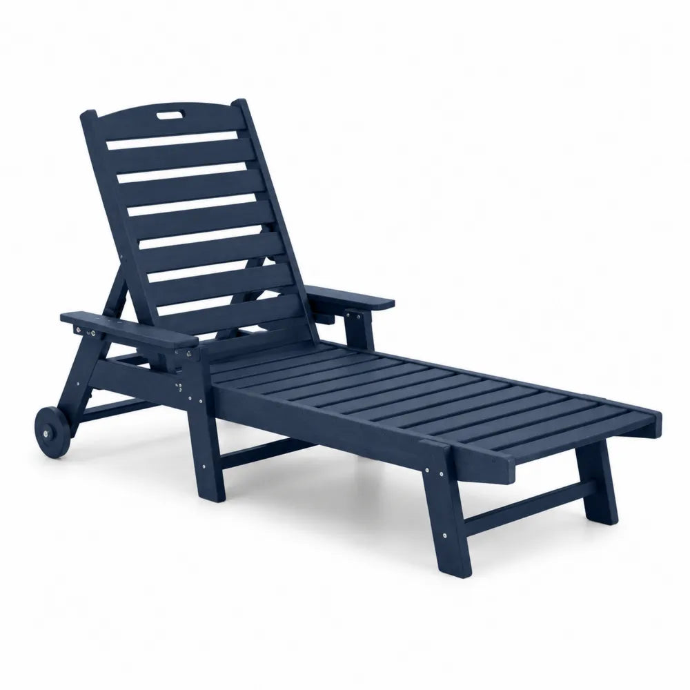 Lettino Prendisole Regolabile in Legno con Ruote Blu