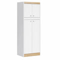 Credenza Alta con 4 Ante in MDF Bianco e Rovere Chiaro 180x60x30 cm