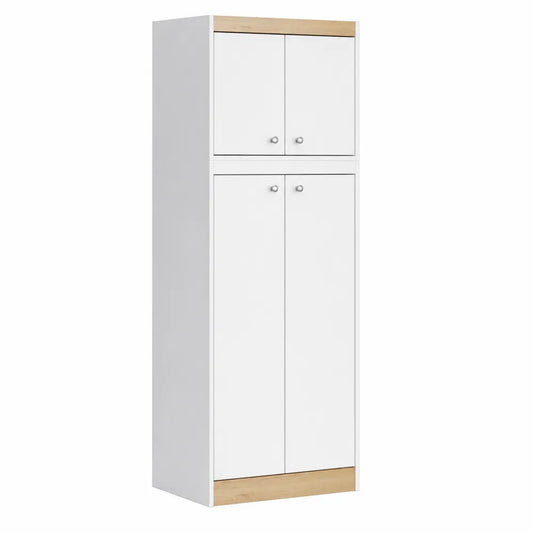 Credenza Alta con 4 Ante in MDF Bianco e Rovere Chiaro 180x60x30 cm