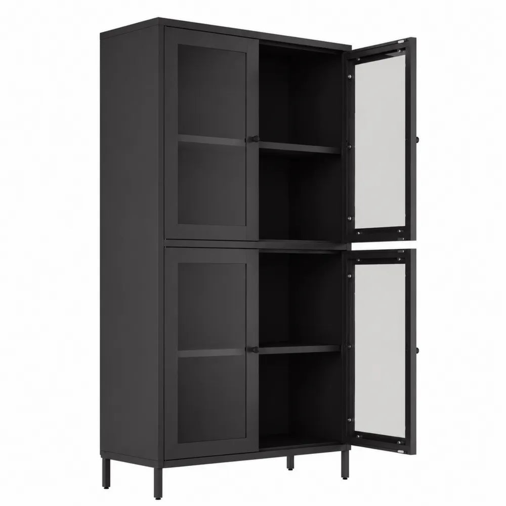 Armadio in metallo nero con ante in vetro temperato, 200x90x40 cm