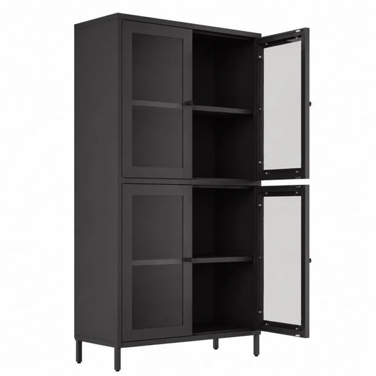Armadio in metallo nero con ante in vetro temperato, 200x90x40 cm